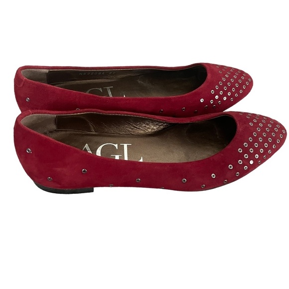 AGL Flats Size 37 US 7 Red Suede Grommet Studs Pointed Almond Toe - Picture 3 of 11